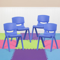 Flash Furniture 4-YU-YCX4-004-BLUE-GG 4 Pack Blue Plastic Stackable School Chair with 13.25'' Seat Height